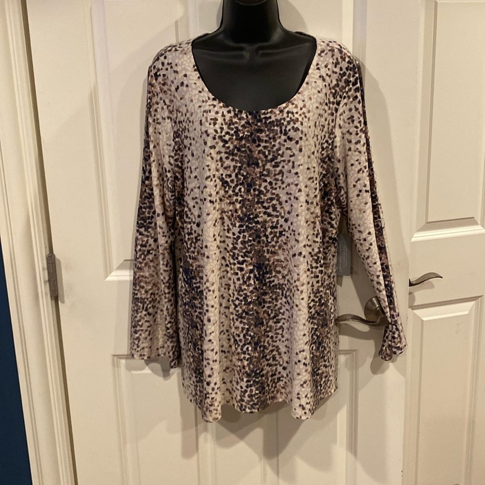 18/20 VIP Knits by Avenue brown and tan top with full arms - NWT